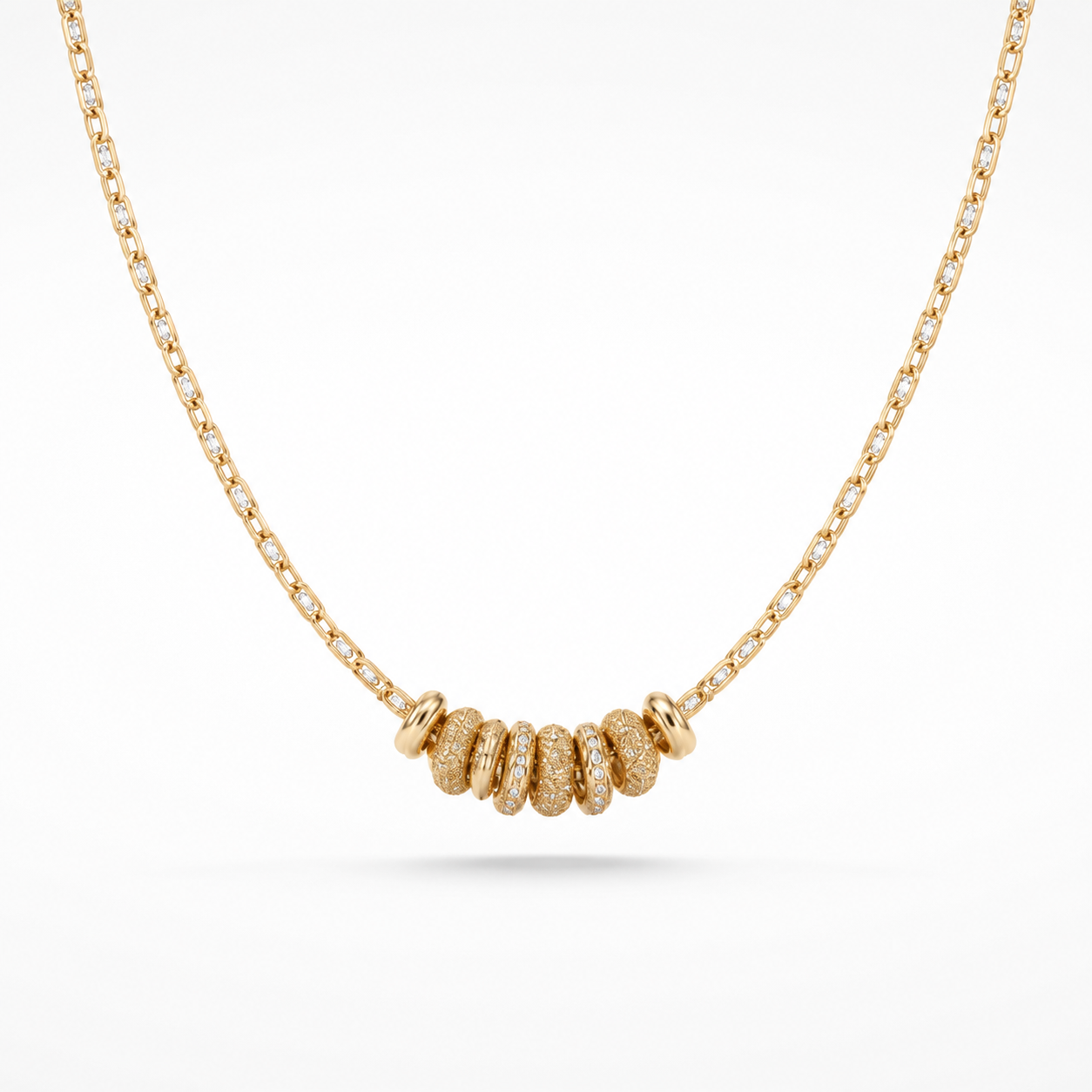 925 Sterling Silver Gold Plated Beaded Station Necklace