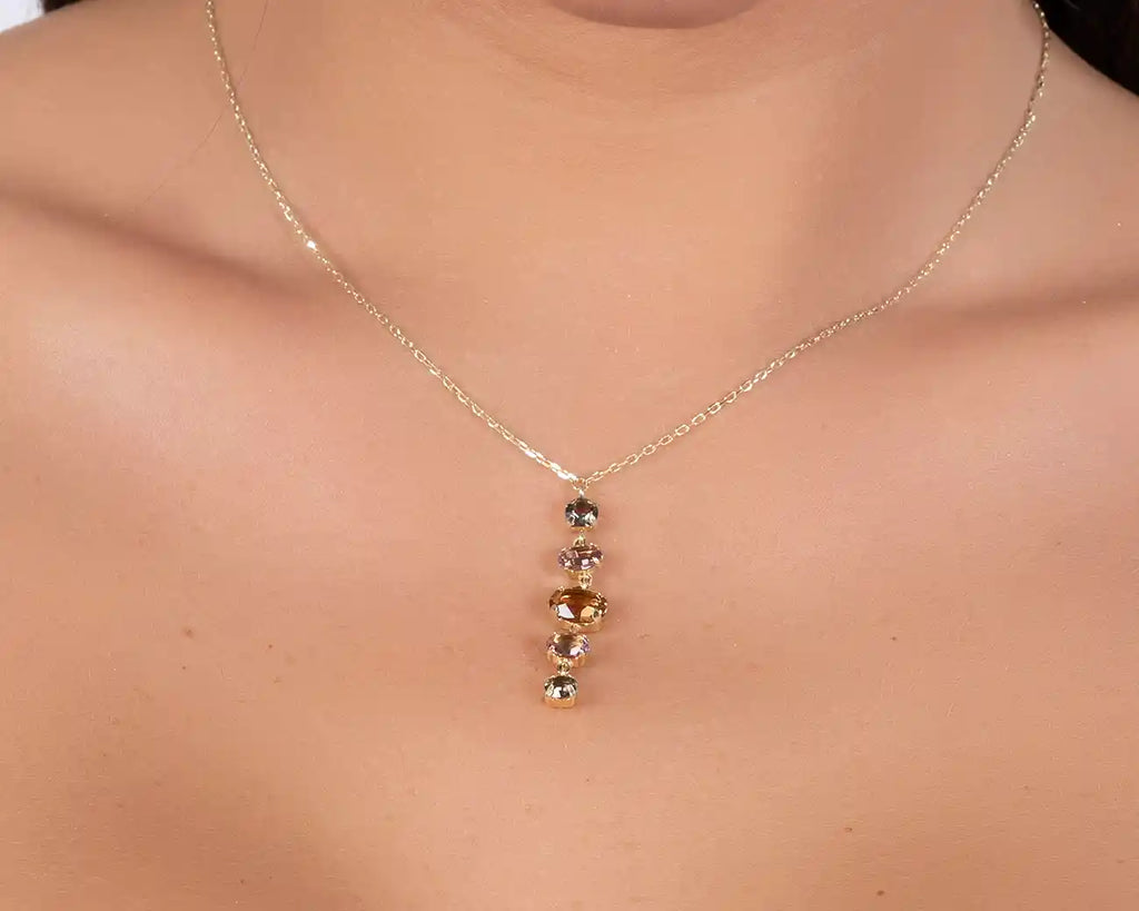 925 Sterling Silver Drop Gemstone Necklace