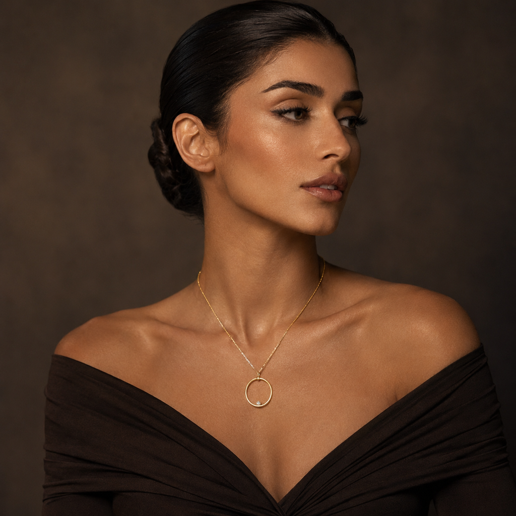 925 Sterling Silver Gold Plated Open Circle Zircon Pendant Necklace