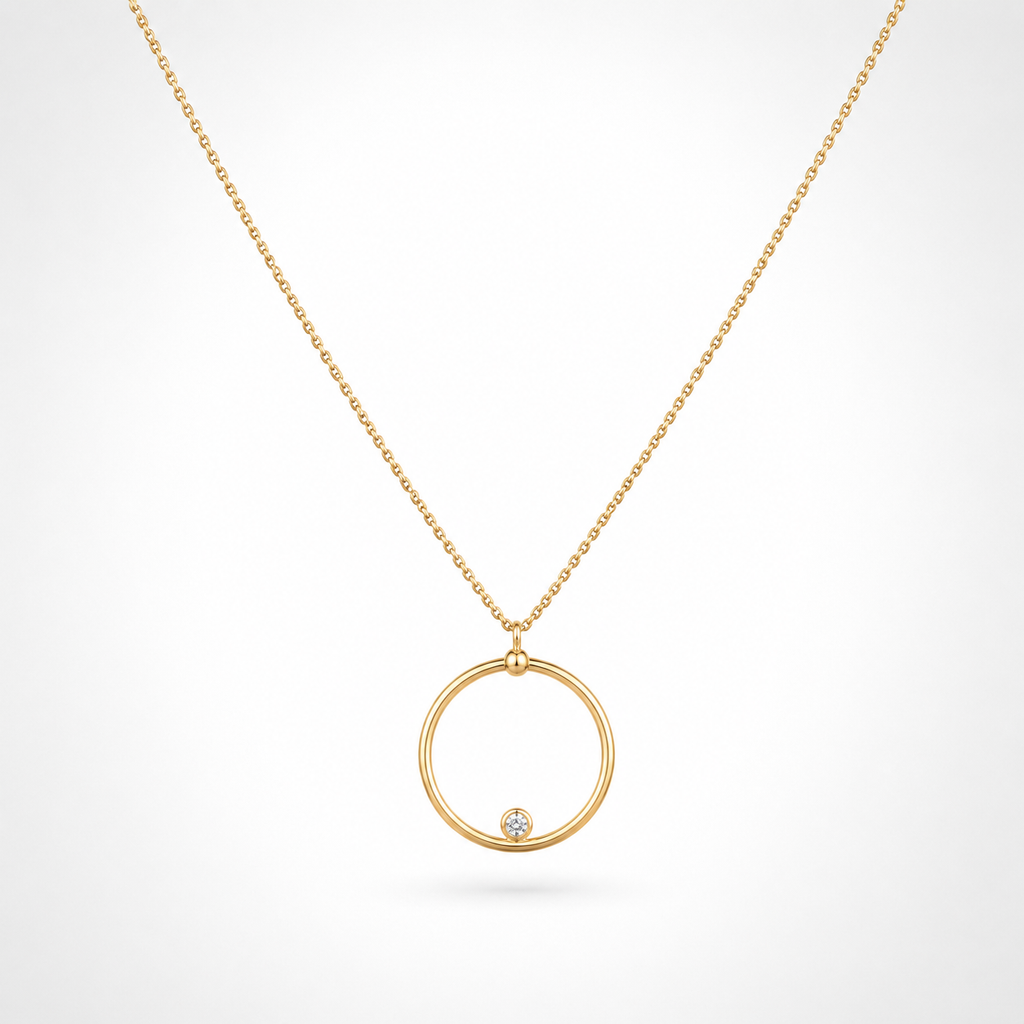 925 Sterling Silver Gold Plated Open Circle Zircon Pendant Necklace