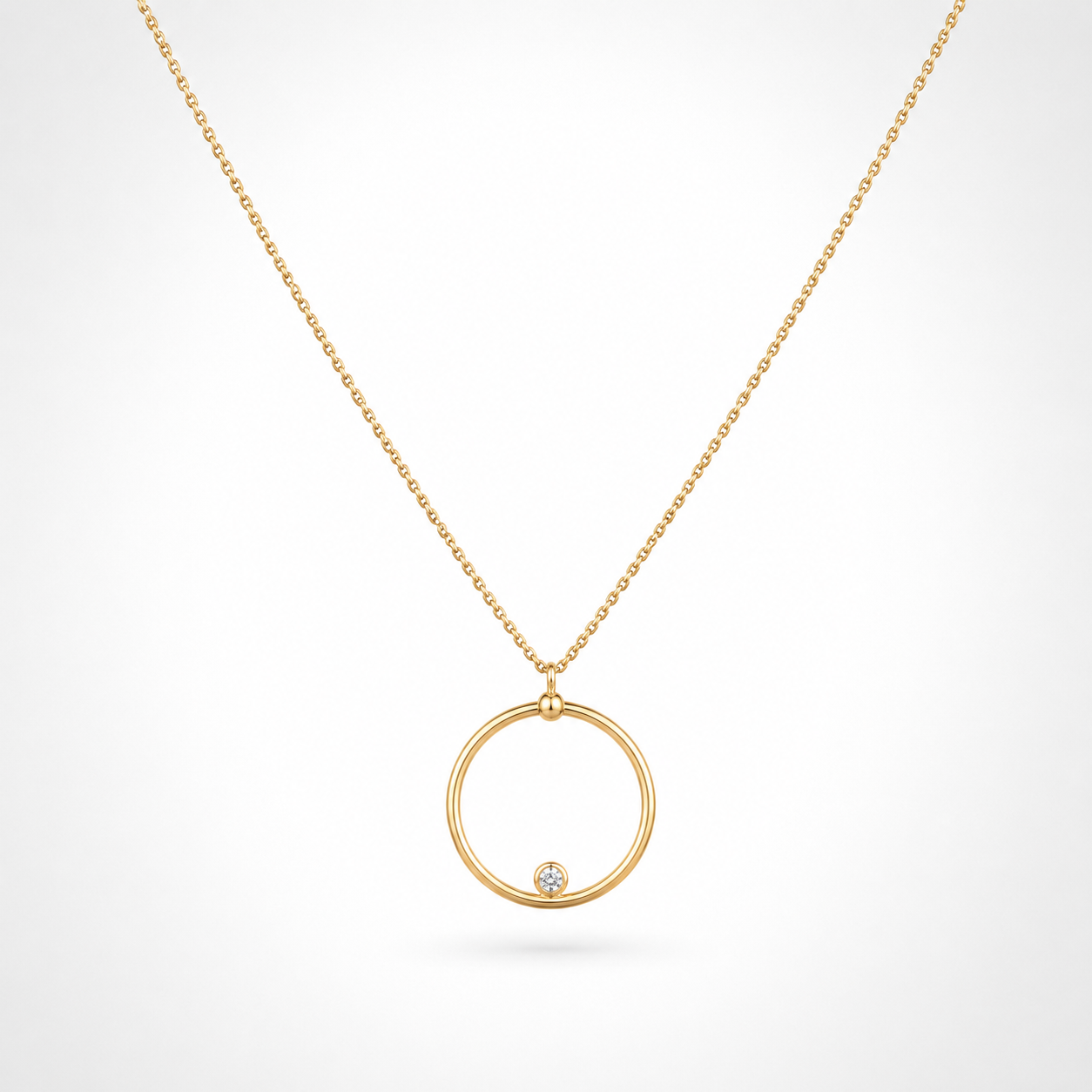 925 Sterling Silver Gold Plated Open Circle Zircon Pendant Necklace