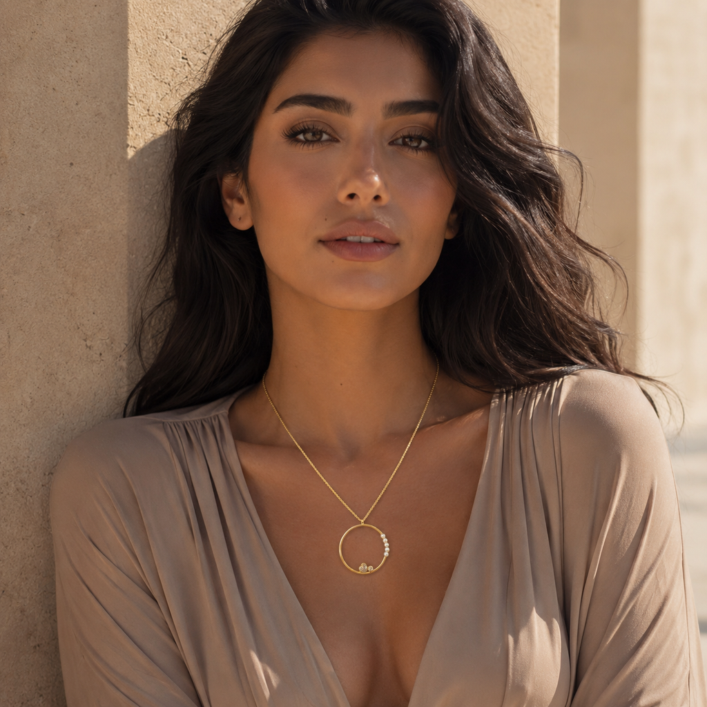 925 Sterling Silver Gold Plated Open Circle Pearl Pendant Necklace