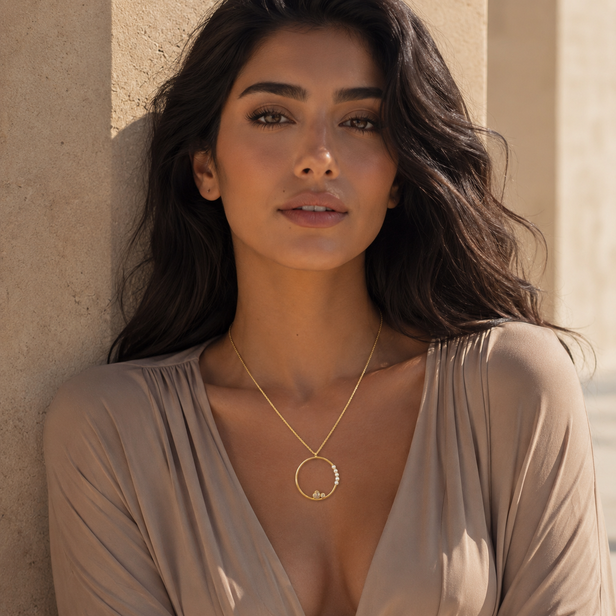 925 Sterling Silver Gold Plated Open Circle Pearl Pendant Necklace