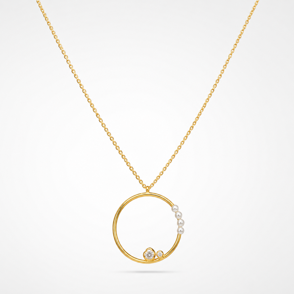 925 Sterling Silver Gold Plated Open Circle Pearl Pendant Necklace