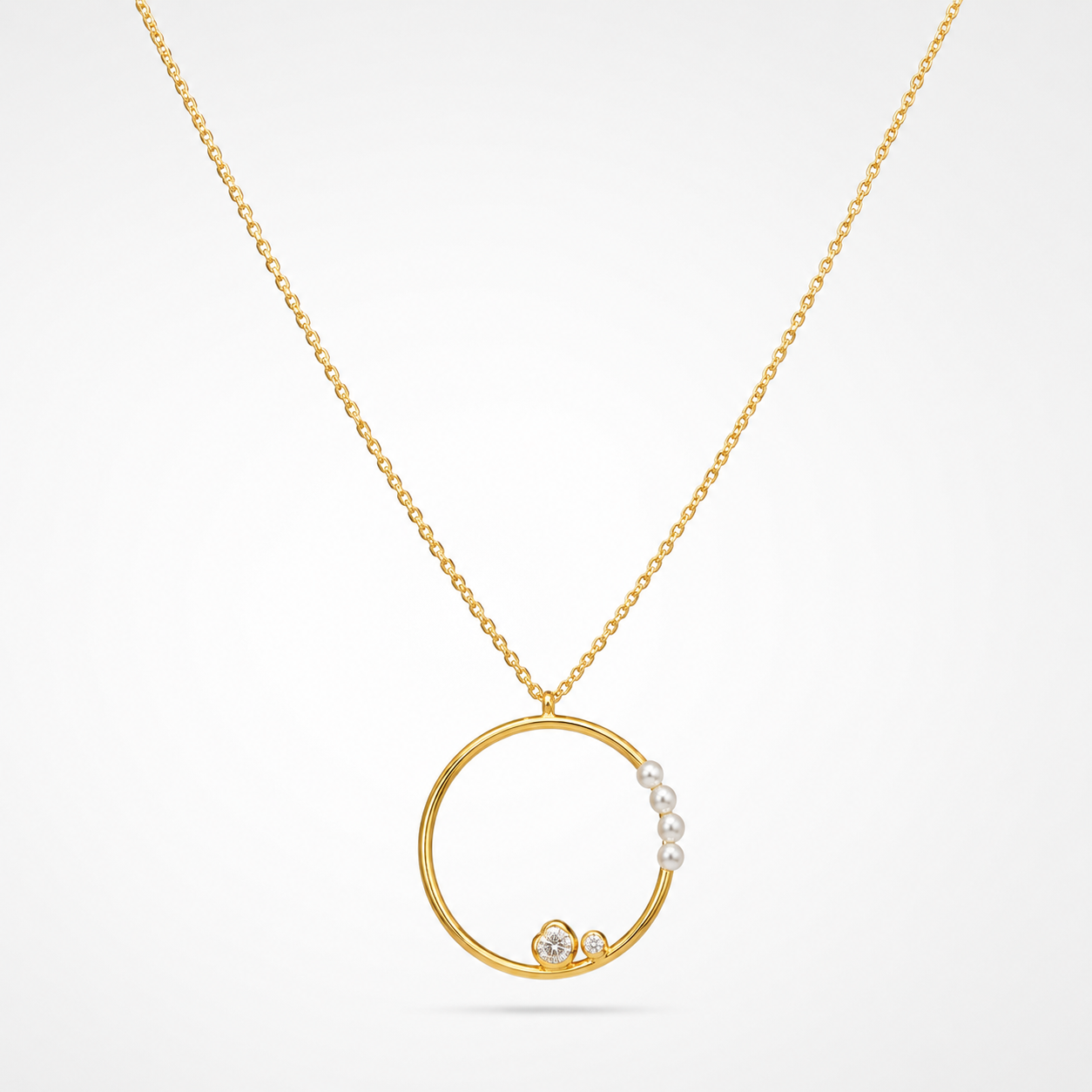 925 Sterling Silver Gold Plated Open Circle Pearl Pendant Necklace