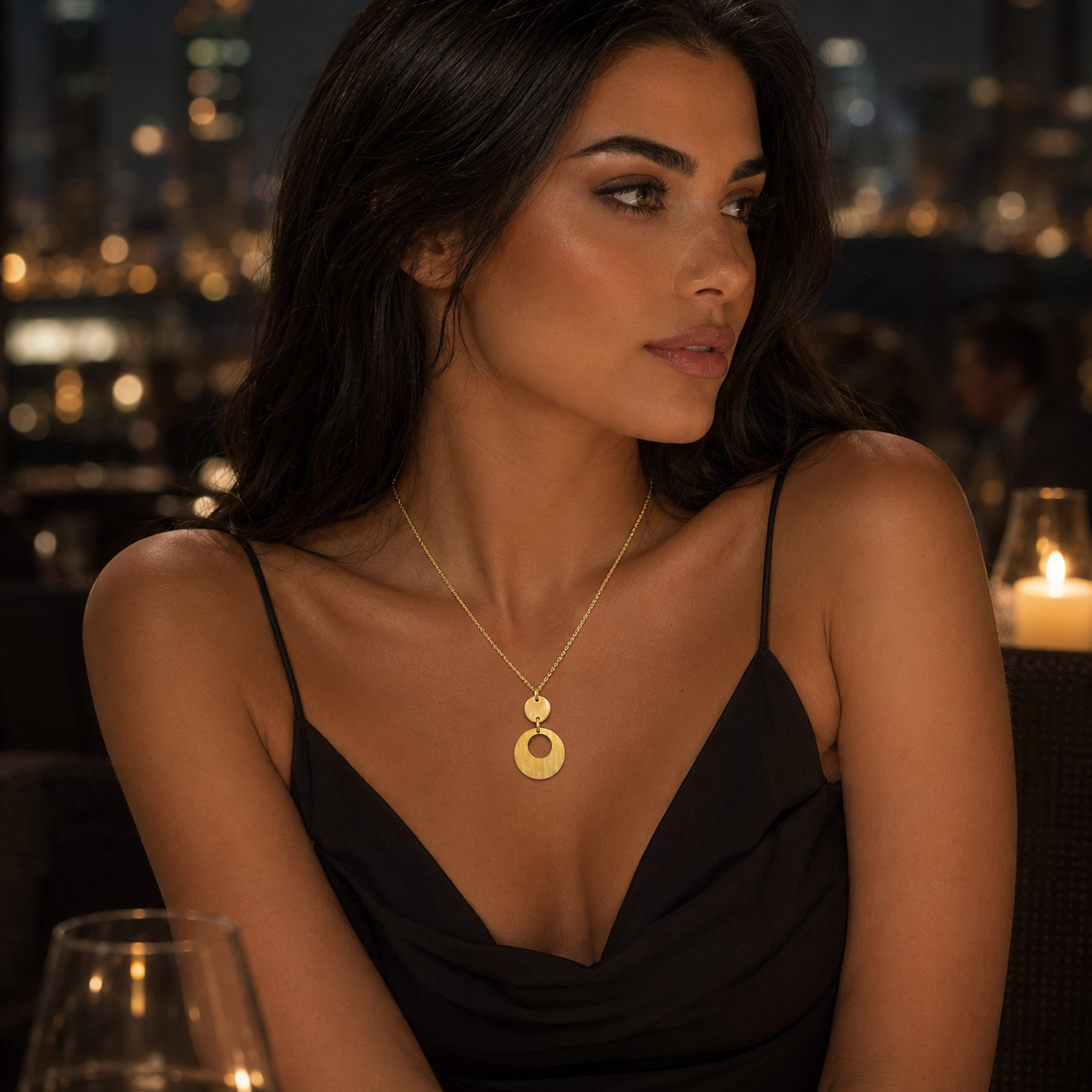 925 Sterling Silver Gold Plated Double Circle Pendant Necklace