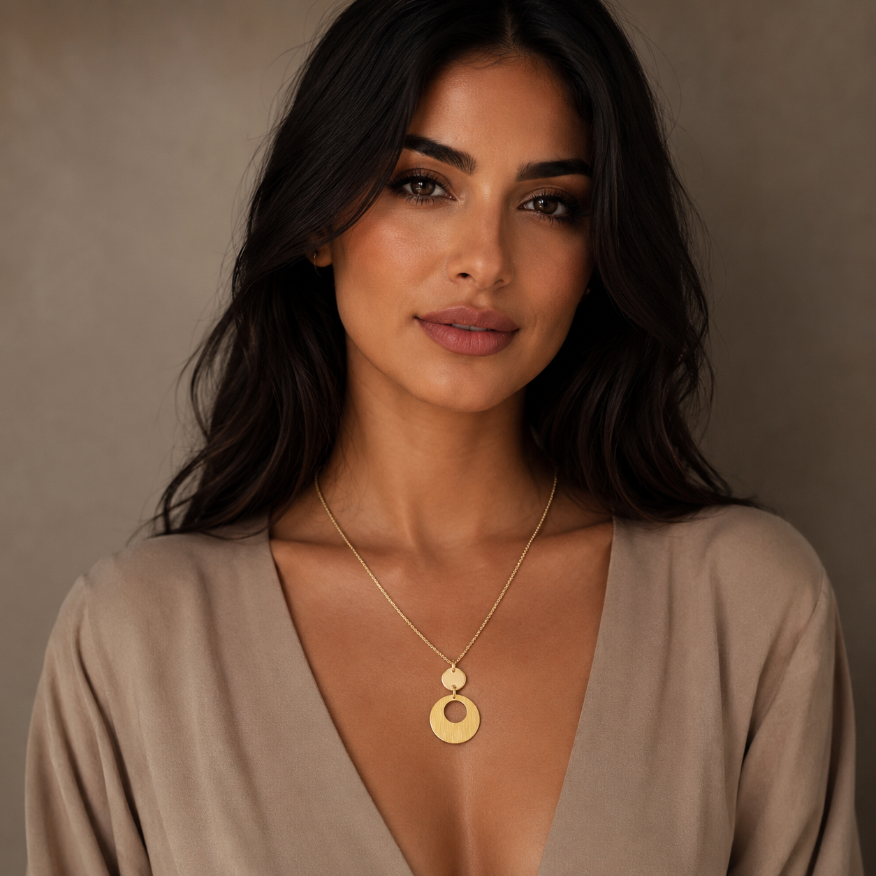 925 Sterling Silver Gold Plated Double Circle Pendant Necklace
