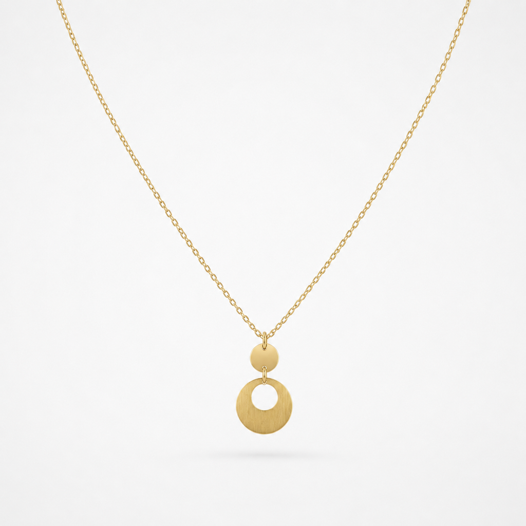 925 Sterling Silver Gold Plated Double Circle Pendant Necklace
