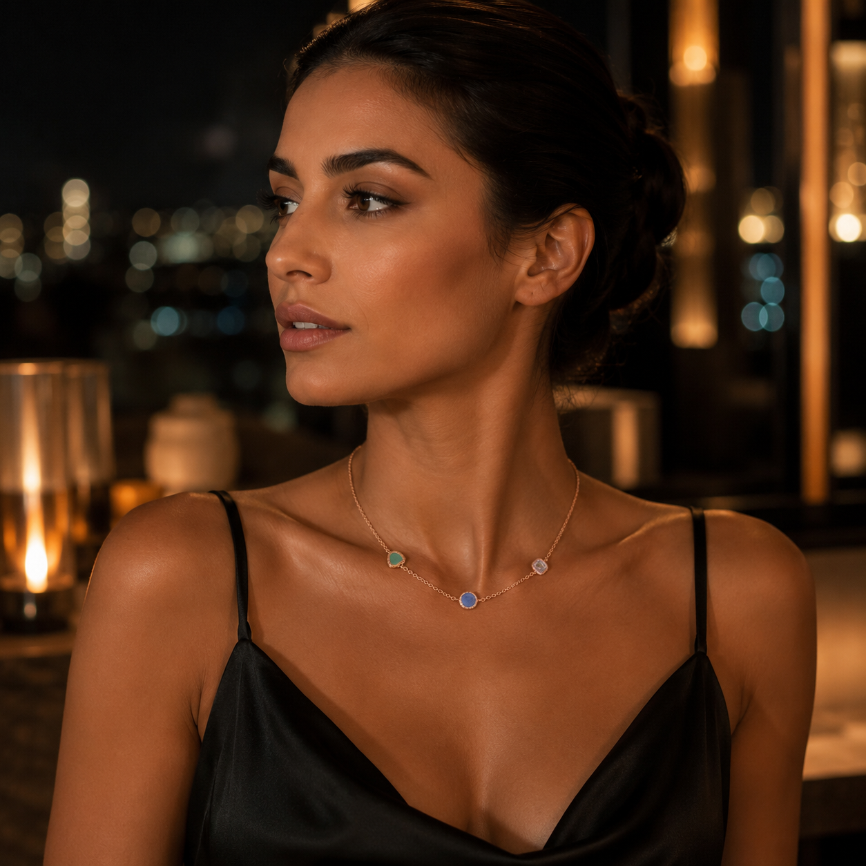 925 Sterling Silver Rose Gold Plated Multi-Stone Station Necklace