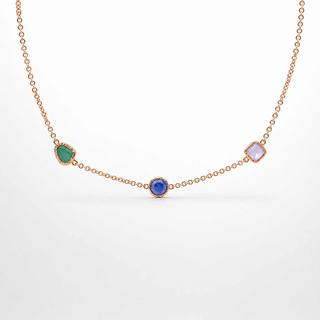 925 Sterling Silver Rose Gold Plated Multi-Stone Station Necklace