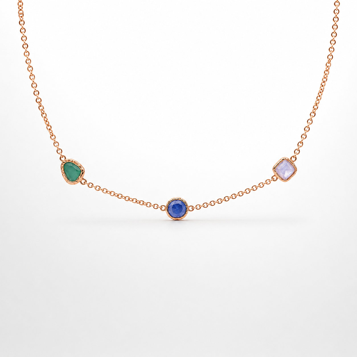 925 Sterling Silver Rose Gold Plated Multi-Stone Station Necklace