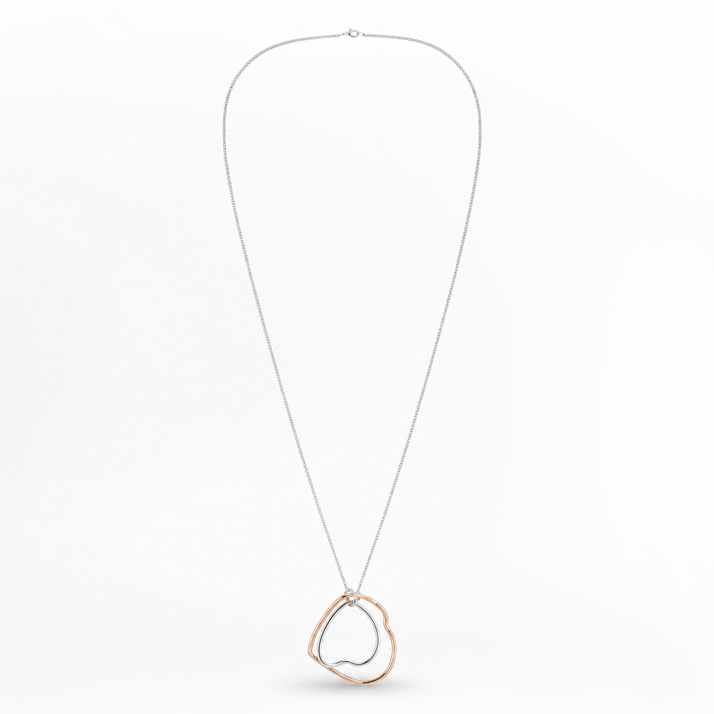 925 Sterling Silver Rose Gold Open Heart Charm Necklace