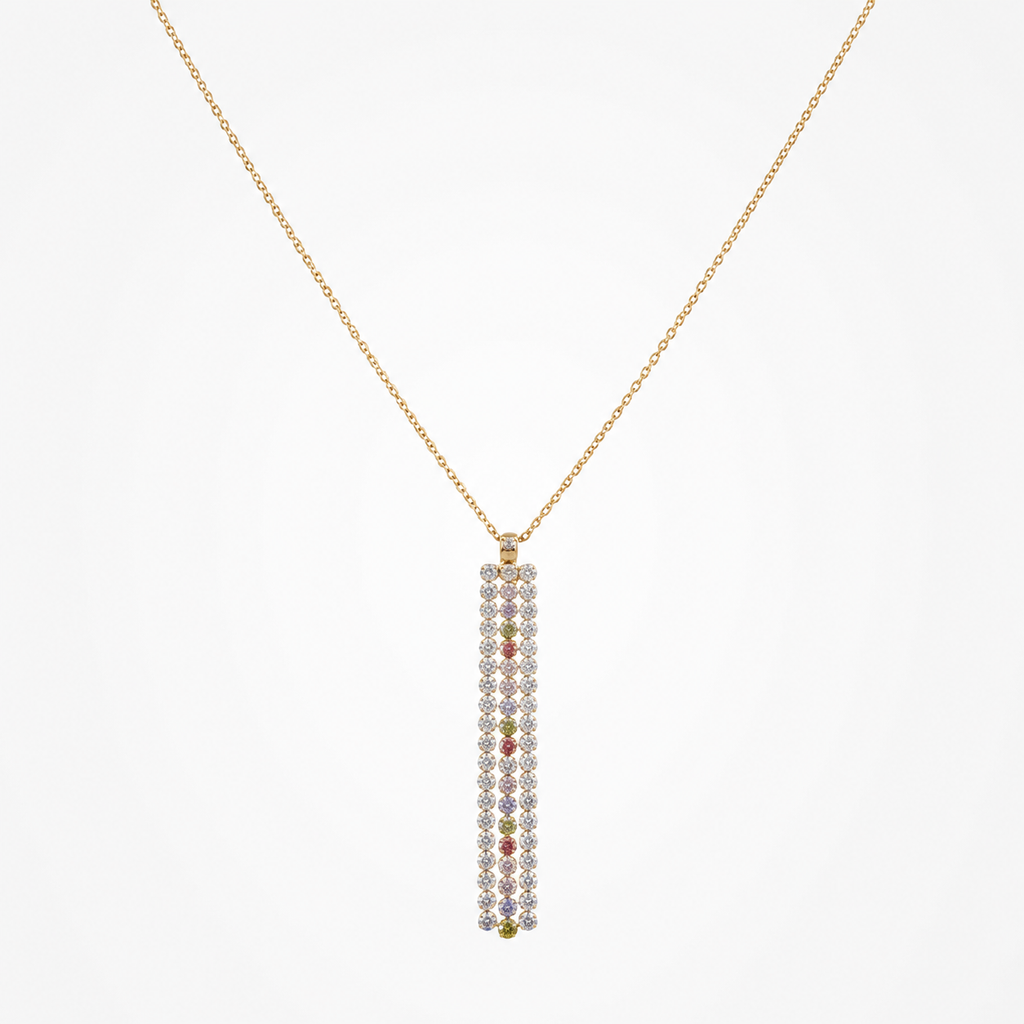 925 sterling Silver Gold Plated Multi-Color Zircon Vertical Bar Pendant Necklace