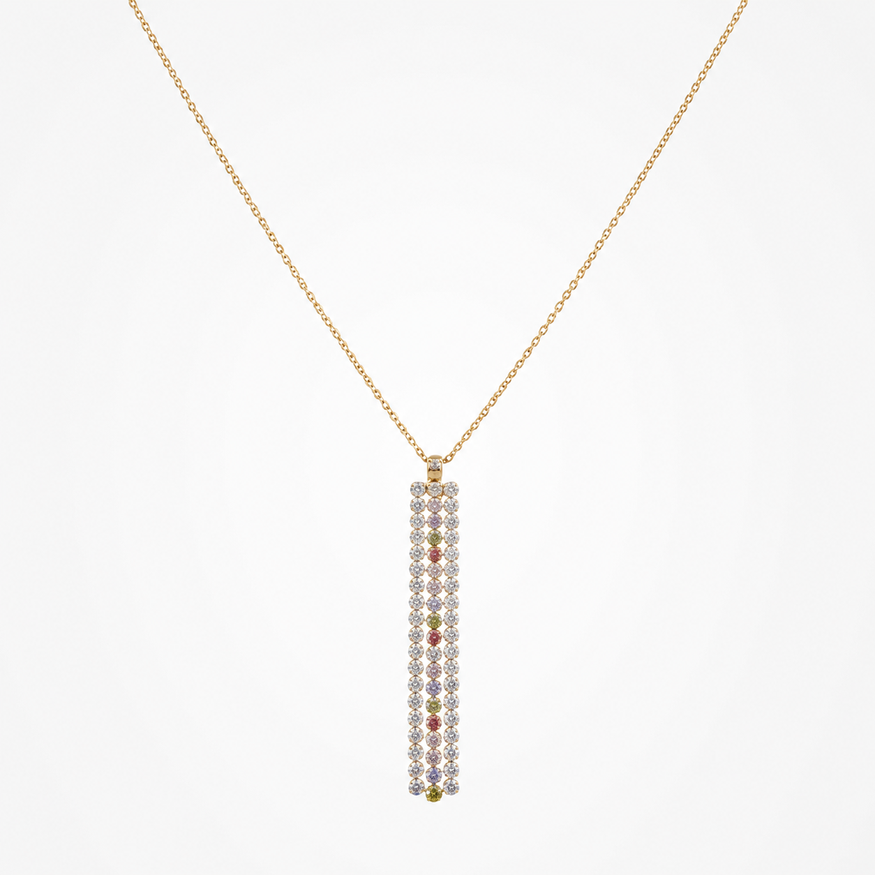 925 sterling Silver Gold Plated Multi-Color Zircon Vertical Bar Pendant Necklace