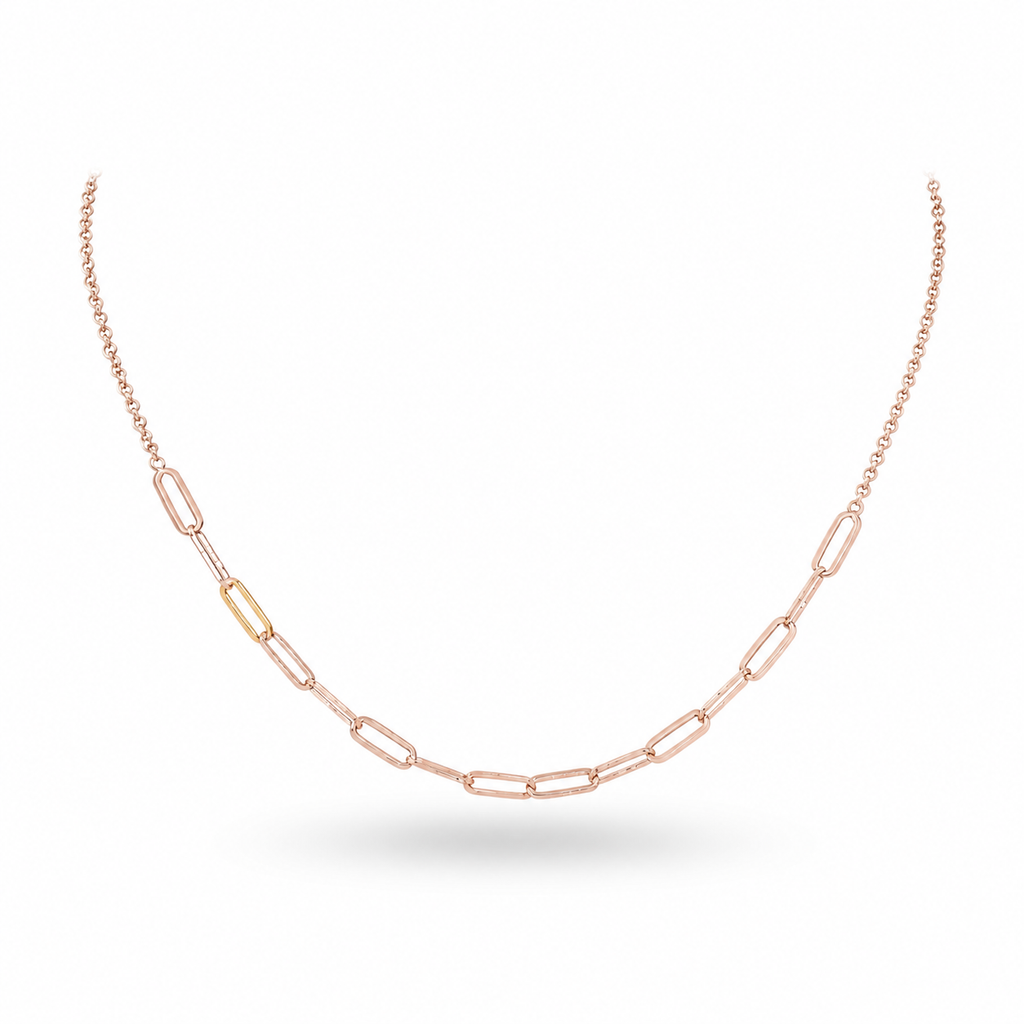 925 Sterling Silver Rose Gold Paperclip Link Chain Necklace