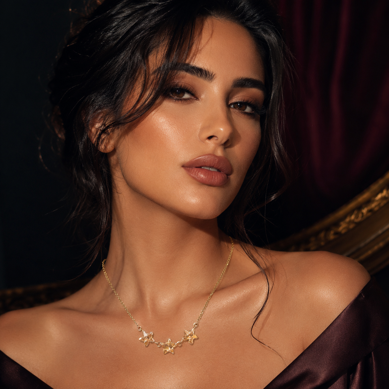 925 Sterling Silver  Rose Gold Plated Triple Star Crystal Charm Necklace