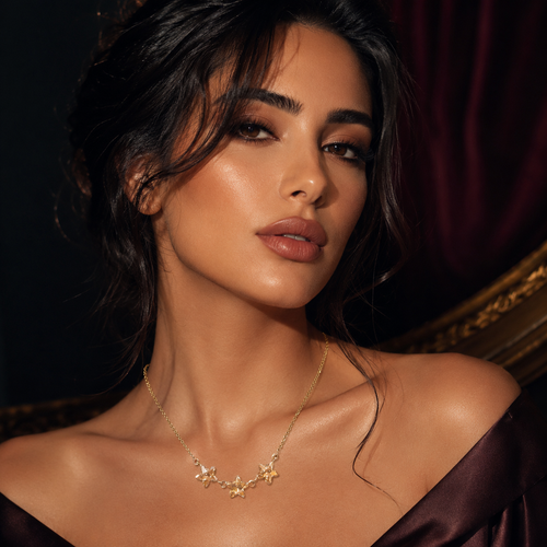 925 Sterling Silver  Rose Gold Plated Triple Star Crystal Charm Necklace