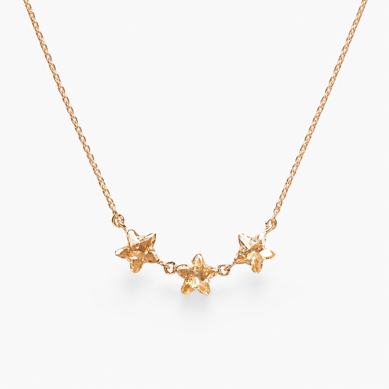 925 Sterling Silver  Rose Gold Plated Triple Star Crystal Charm Necklace