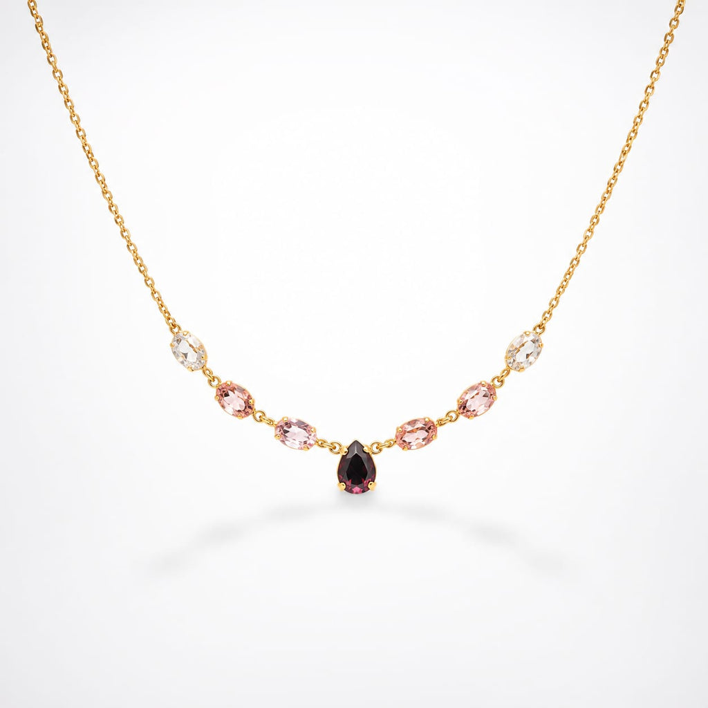 925 Sterling Silver Gold Plated Pear-Cut Garnet and Gradient Gemstone Necklace