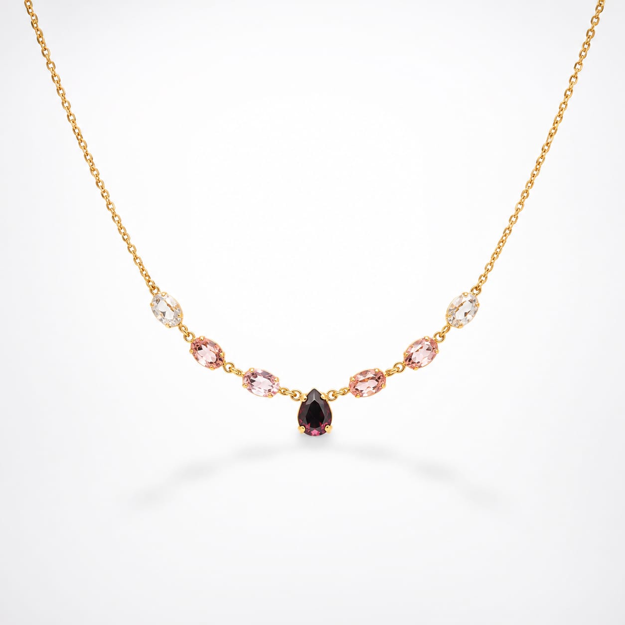 925 Sterling Silver Gold Plated Pear-Cut Garnet and Gradient Gemstone Necklace