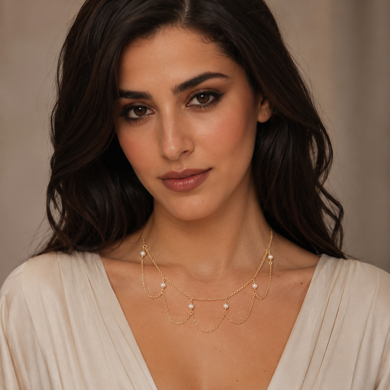 925 sterling Silver Gold Pated Pearl Station Draped Chain Necklace