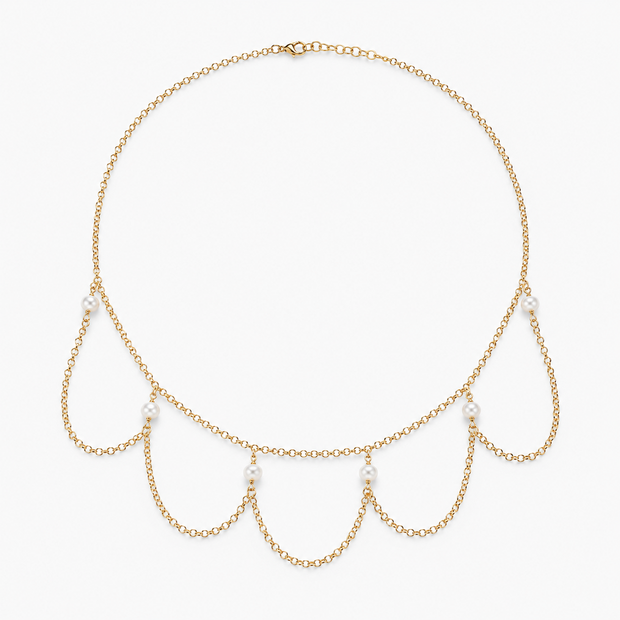 925 sterling Silver Gold Pated Pearl Station Draped Chain Necklace