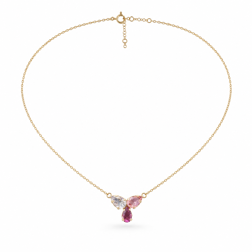 925 Sterling Silver Multi-Color Pear Gemstones Cluster Necklace
