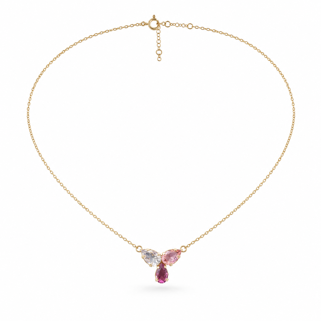 925 Sterling Silver Multi-Color Pear Gemstones Cluster Necklace