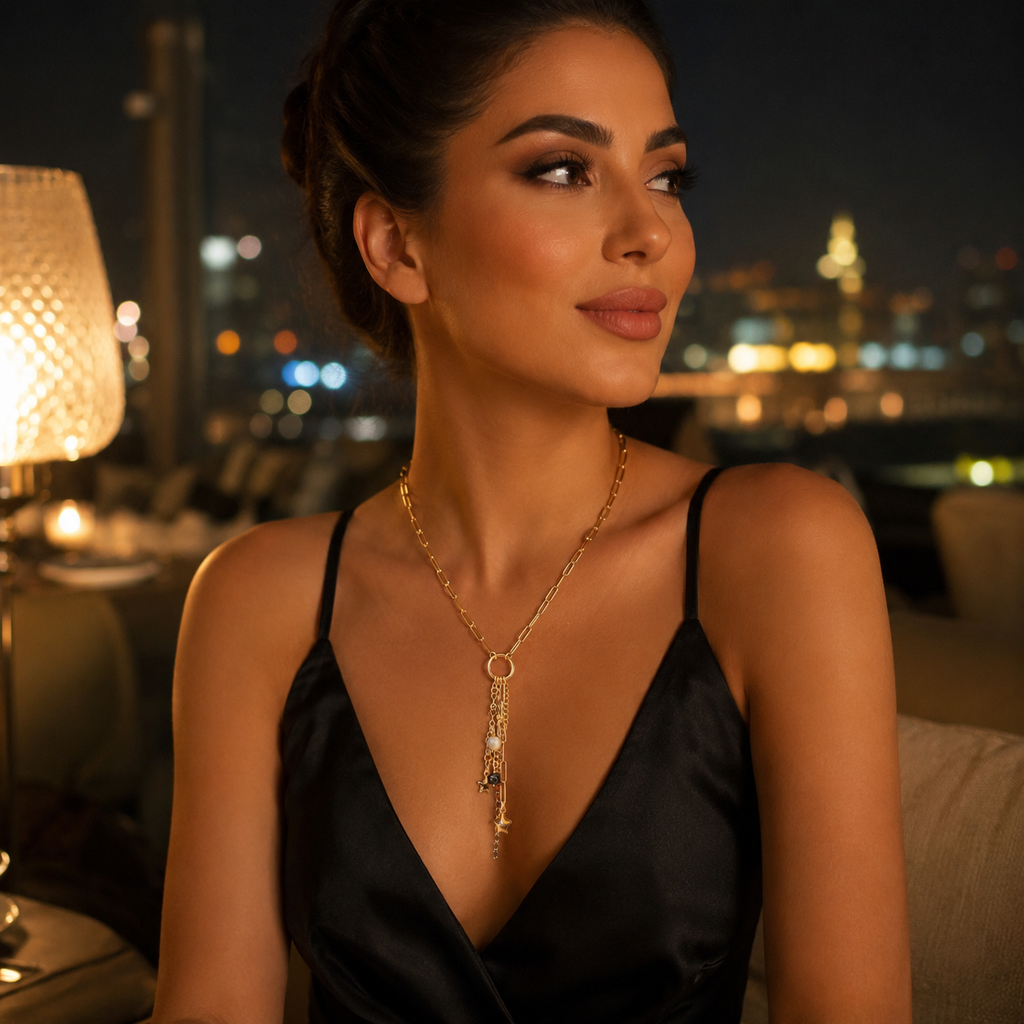 925 Sterling Silver Gold Plated  Paperclip Chain Charm Necklace with Pearls