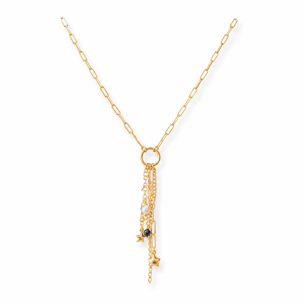 925 Sterling Silver Gold Plated  Paperclip Chain Charm Necklace with Pearls