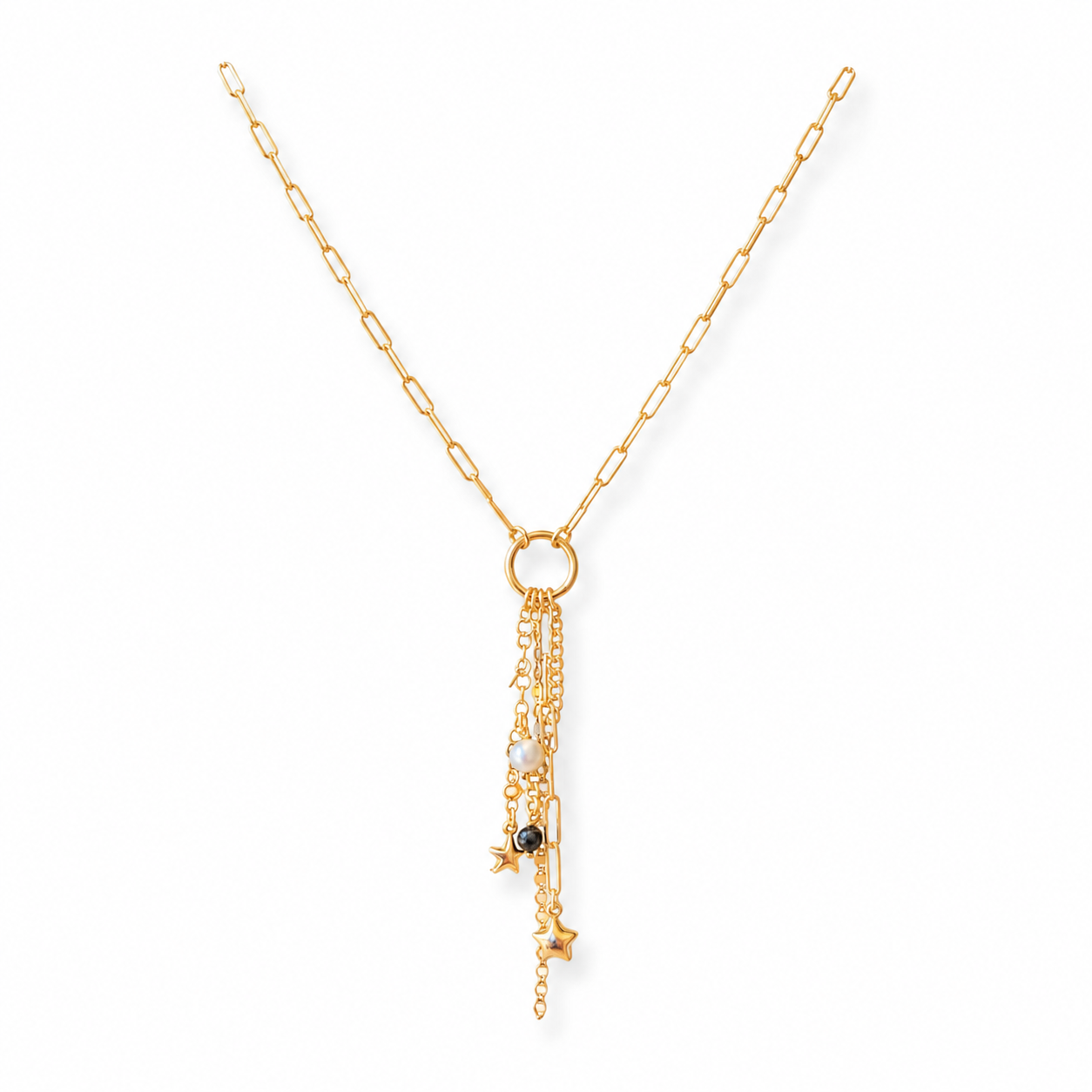 925 Sterling Silver Gold Plated  Paperclip Chain Charm Necklace with Pearls
