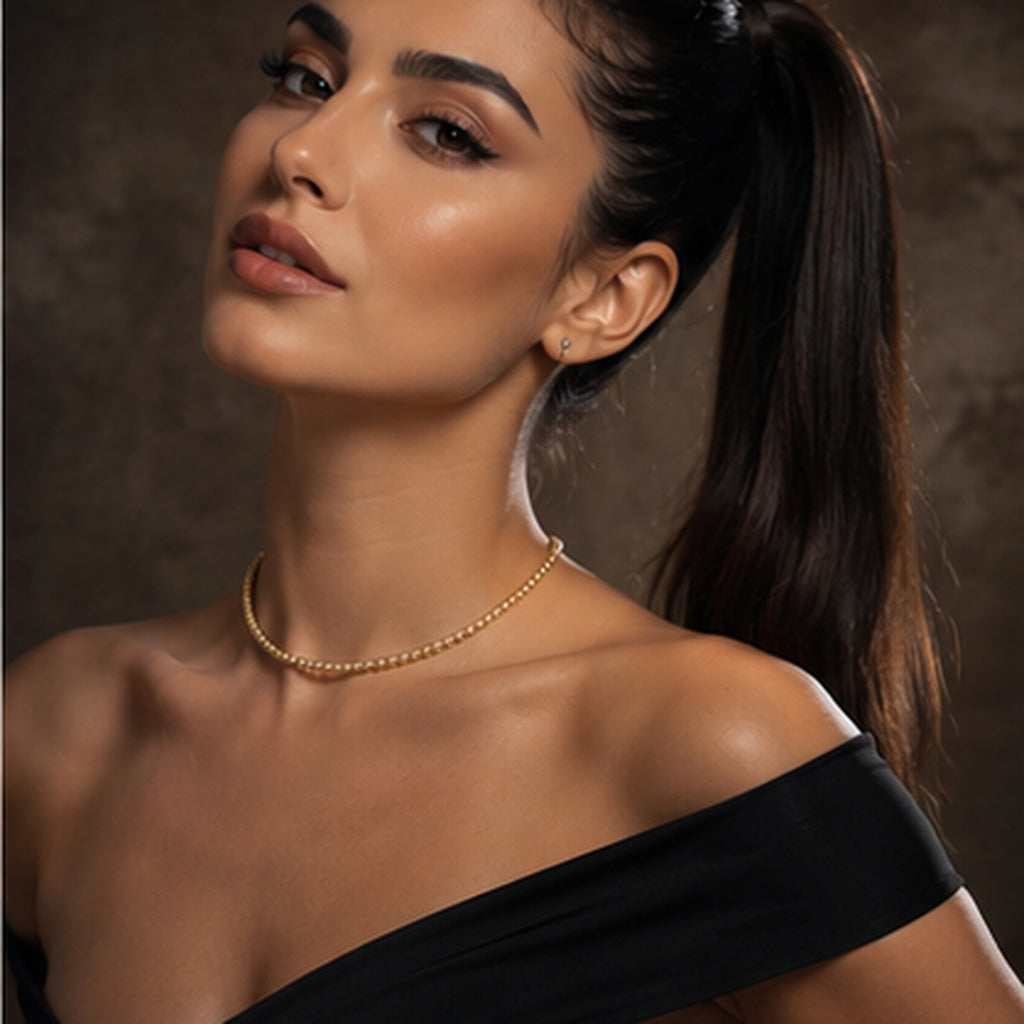 925 Sterling Silver Classic Gold Plated Beaded Necklace