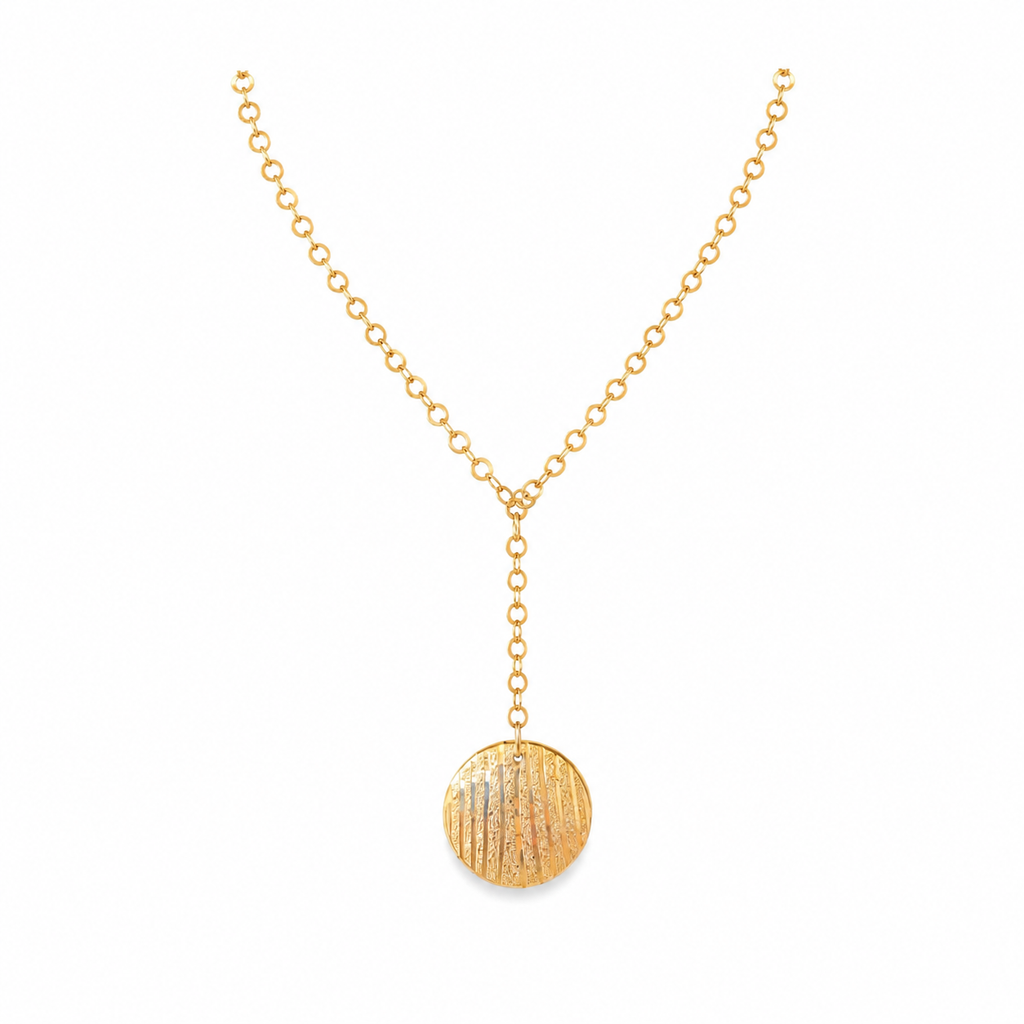 925 Sterling Silver Gold Plated Textured Medallion Y-Necklace