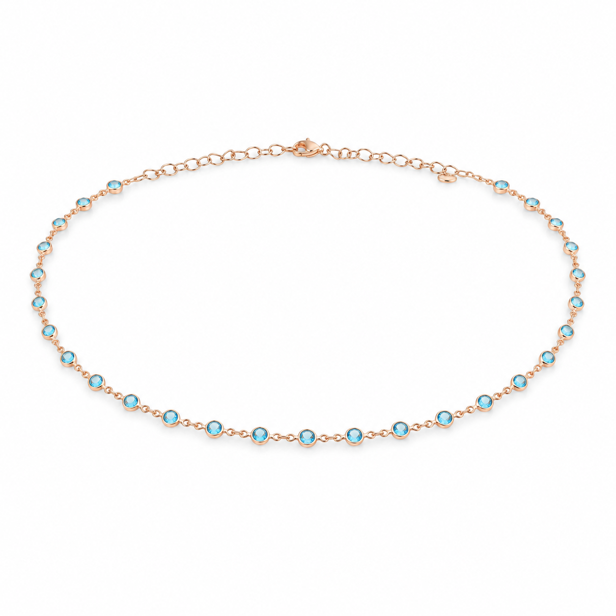 925 Sterling Silver Rose Gold Plated Blue Topaz Station Necklace