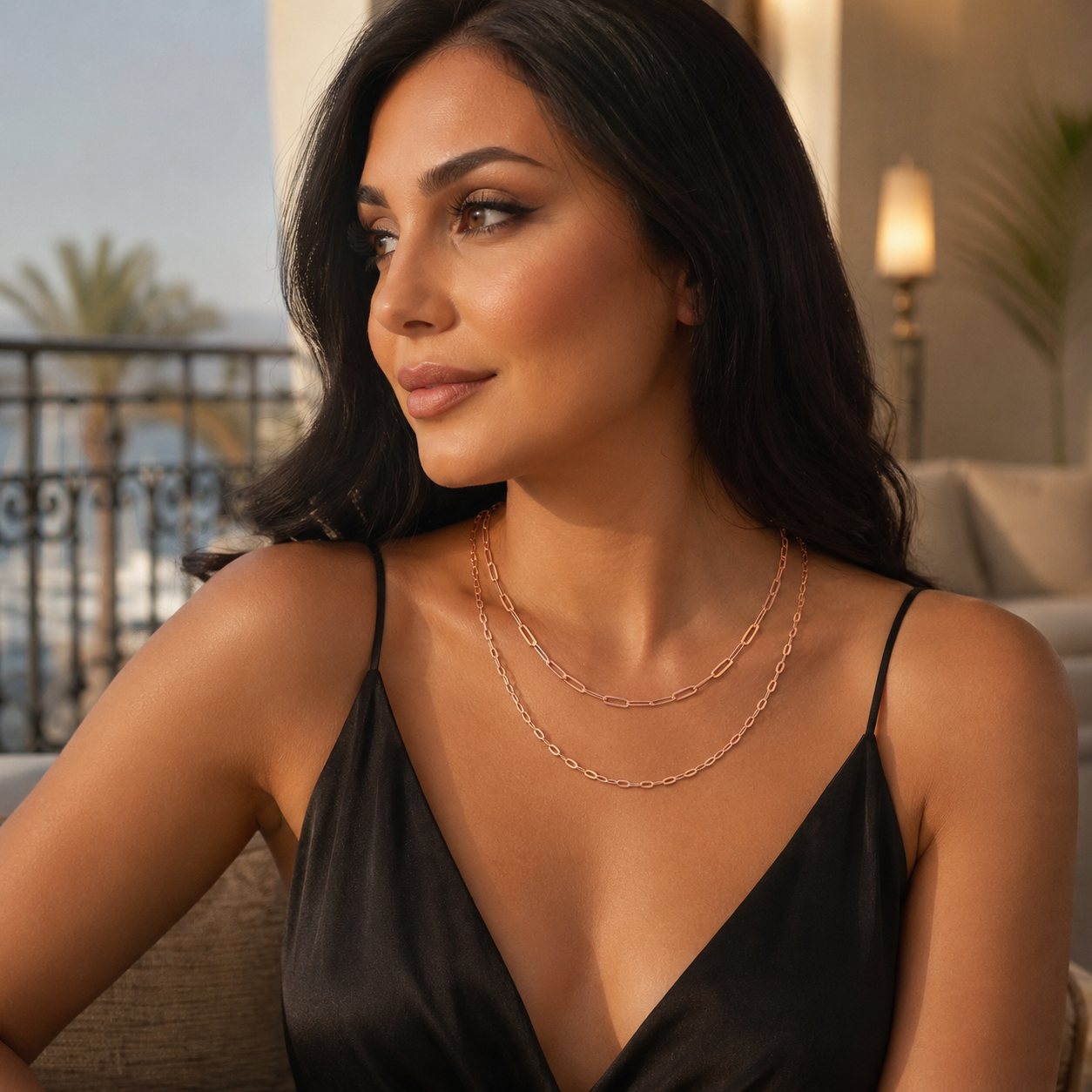 925 Sterling silver Rose Gold Plated Layered Paperclip and Cable Chain Necklace