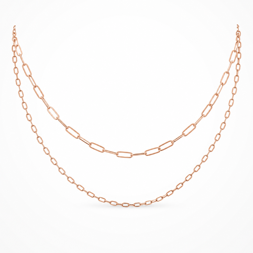 925 Sterling silver Rose Gold Plated Layered Paperclip and Cable Chain Necklace
