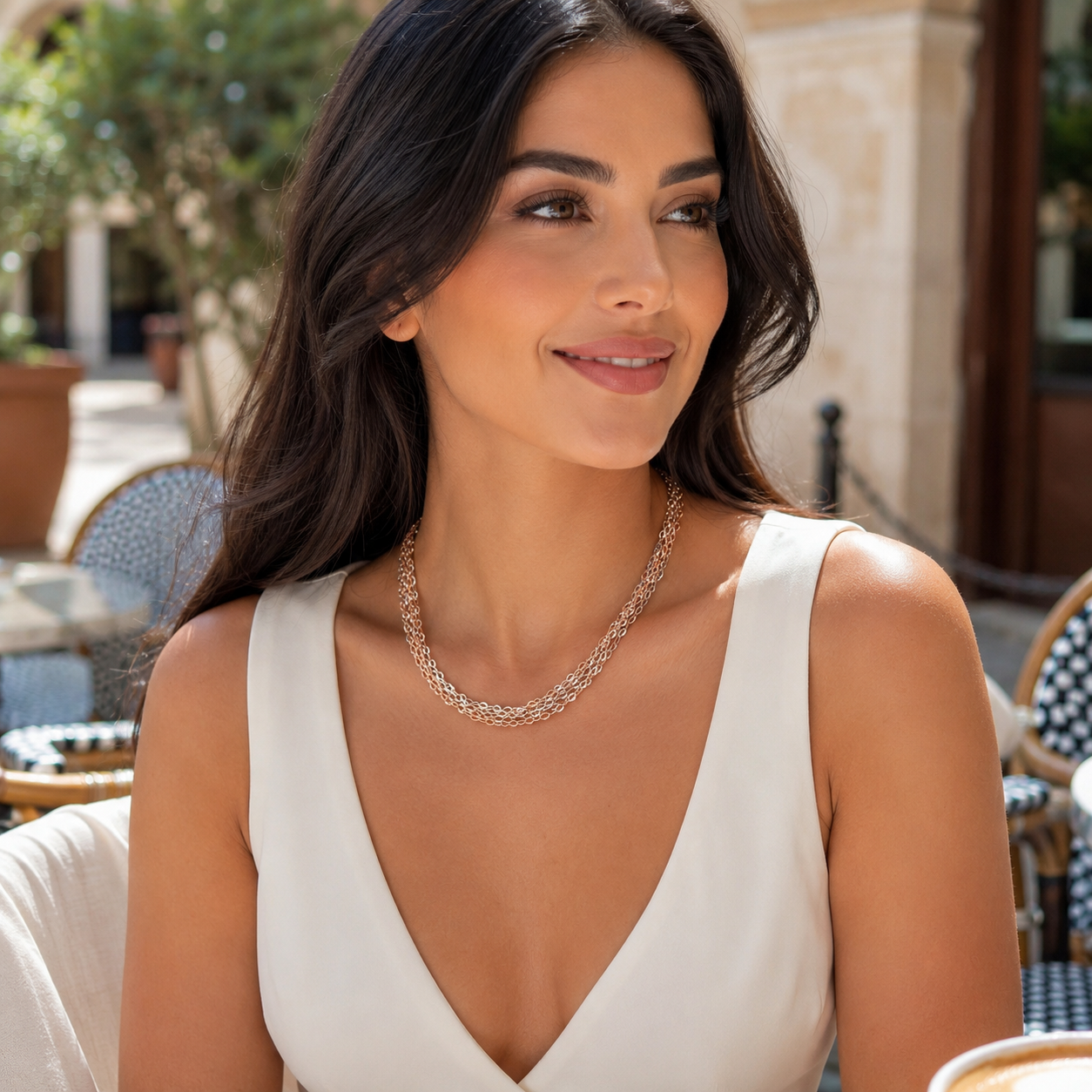 925 Sterling Silver Rose Gold Plated Multi-Strand Woven Chain Necklace