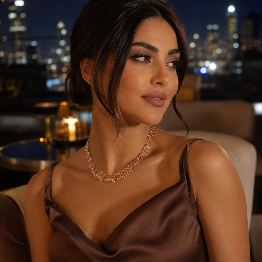 925 Sterling Silver Rose Gold Plated Multi-Strand Woven Chain Necklace