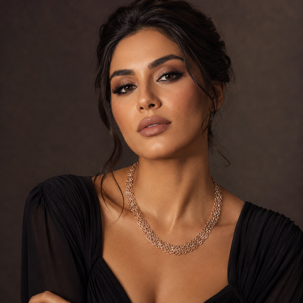 925 Sterling Silver Rose Gold Plated Multi-Strand Woven Chain Necklace
