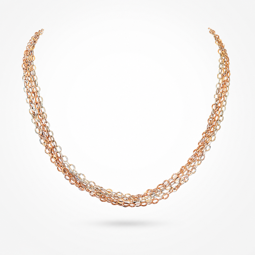 925 Sterling Silver Rose Gold Plated Multi-Strand Woven Chain Necklace