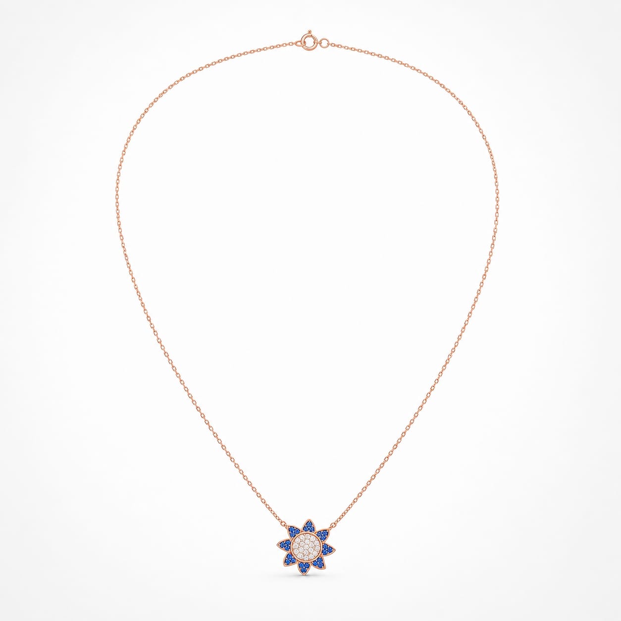 925 Sterling Silver Royal Blue Zircon Floral Charm Necklace