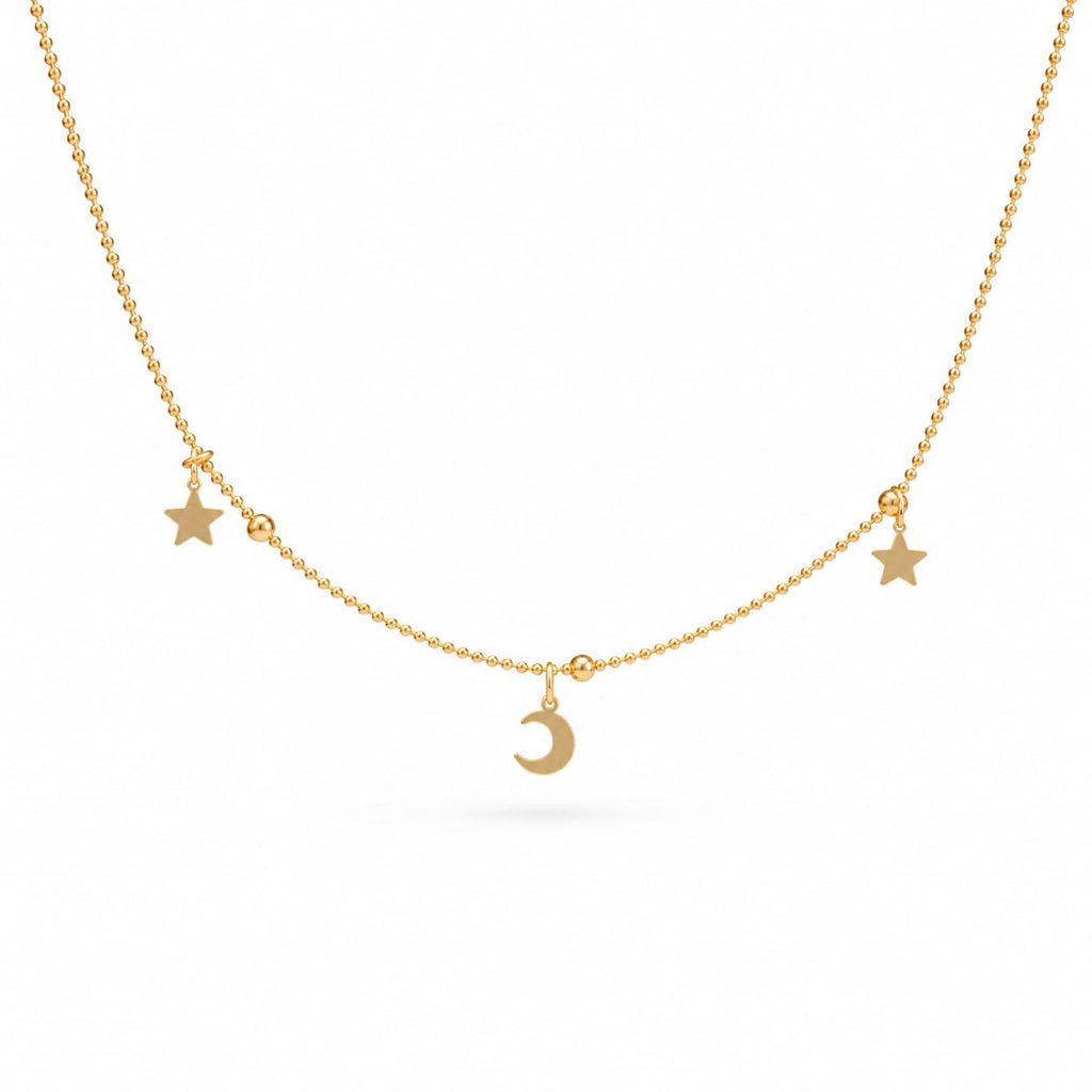 925 Sterling Silver Gold Plated Moon and Star Charm Necklace