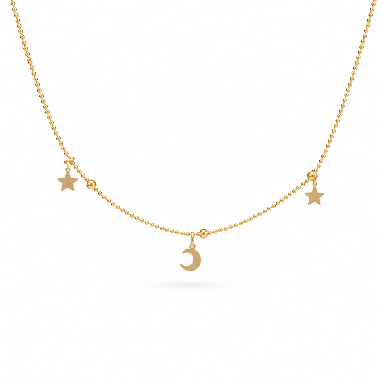 925 Sterling Silver Gold Plated Moon and Star Charm Necklace