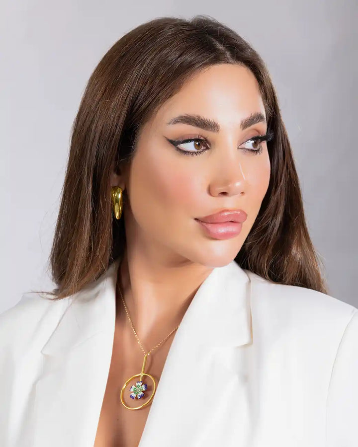 925 Sterling Silver Floral Circle Pendant Necklace