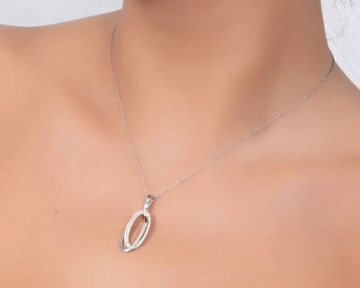 925 Sterling Silver Oval Pendant Necklace