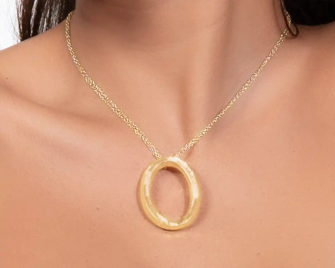 925 Sterling Silver Gold Oval Pendant Necklace
