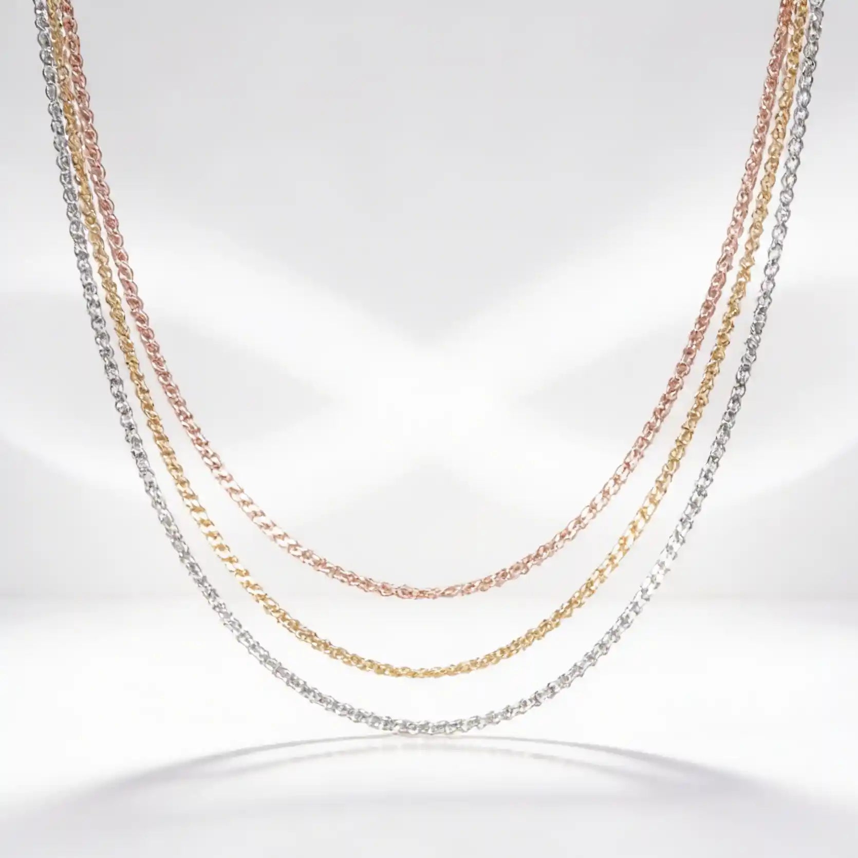 925 Sterling Silver Tri-Color Layered Necklace