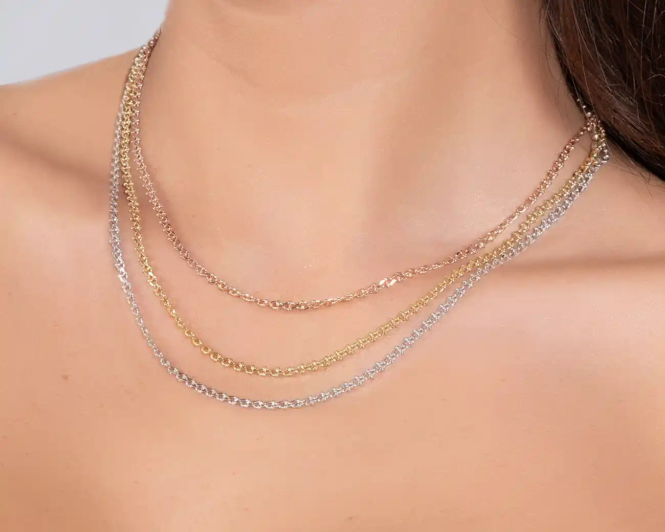 925 Sterling Silver Tri-Color Layered Necklace