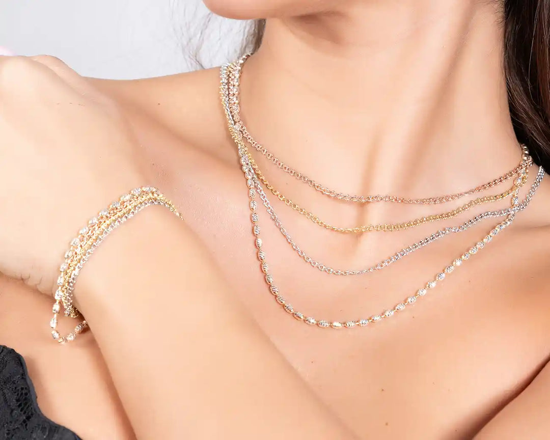 925 Sterling Silver Tri-Color Layered Necklace