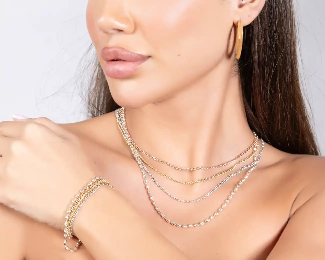925 Sterling Silver Tri-Color Layered Necklace